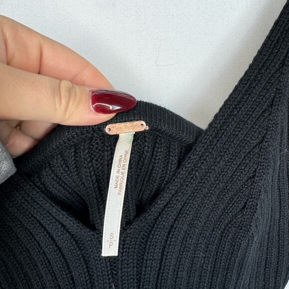 Free People Cropped Sweater Knit Corset Detail Swit Cami Black Cotton Size Small - Picture 4 of 7